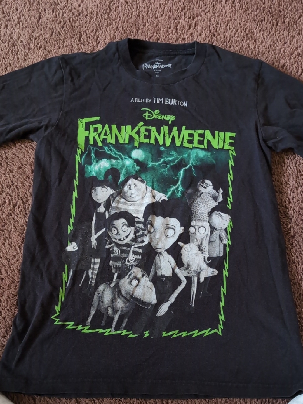 Disney Frankenweenie Black Tee with Neon Green Graphic